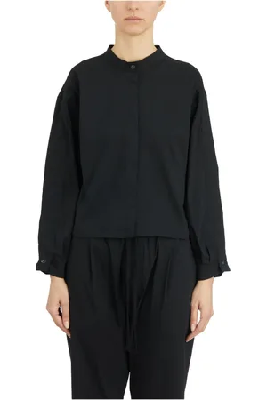 THOM KROM Blouses & Shirts, Dames, Zwart, S, Katoen, Katoenen Hoge Hals Shirt