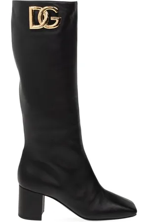 Dolce & Gabbana Schoenen, Dames, Zwart, 37 EU, Leer, Leren laarzen met goudkleurige logohardware