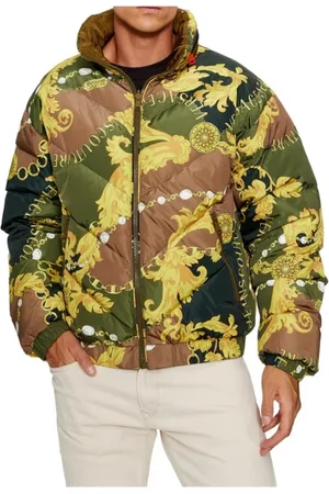 VERSACE Jassen, Heren, Veelkleurig, L, Polyester, Omkeerbare Renaissance Print Hooded Puffer Jacket