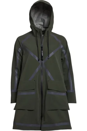 Stutterheim Jassen, Dames, Groen, XL, Lichtgewicht A-lijn regenjas met getapete strepen