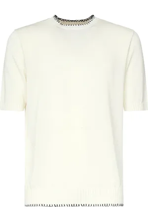 ELEVENTY Tops, Heren, Wit, XL, Katoen, Witte katoenen trui met festoensteek