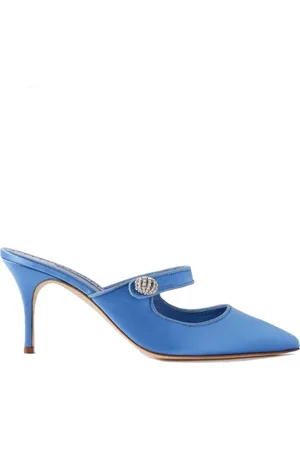 Manolo Blahnik Schoenen, Dames, Blauw, 36 EU, Kristalsluiting Juweel Muiltjes