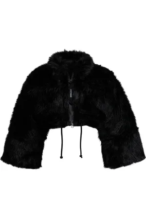 Stutterheim Jassen, Dames, Zwart, M, Nepbont, Zwarte Faux Fur Korte Jas