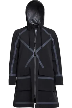 Stutterheim Jassen, Dames, Zwart, M, Ambachtelijke A-Lijn Regenjas met Tape Strepen