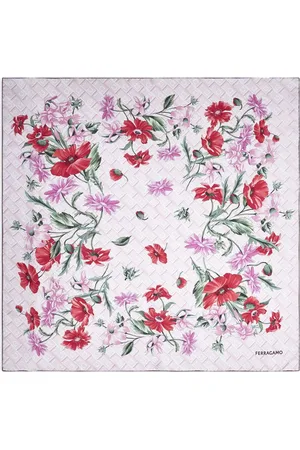 Salvatore Ferragamo Accessoires, Dames, Veelkleurig, ONE Size, Zijden Vierkante Sjaal met Bloemenprint
