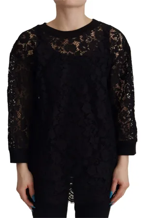 Dolce & Gabbana Blouses & Shirts, Dames, Zwart, XS, Katoen, Elegante Zwarte Blouse Top met Lange Mouwen