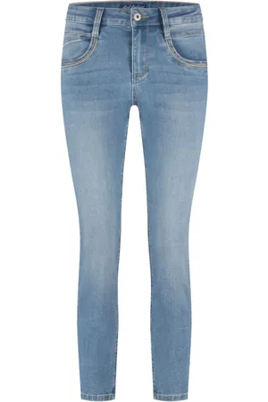 Red Button Jeans, Dames, Blauw, M, Katoen, Steenwassing Geborduurde Slim-Fit Jeans
