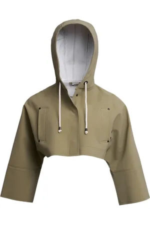 Stutterheim Jassen, Dames, Groen, L, Leer, Korte Hooded Regenjas