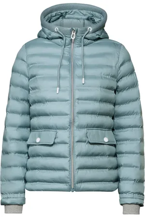 CECIL Jassen, Dames, Blauw, M, Polyester, Gevoerde jas met capuchon en zakken