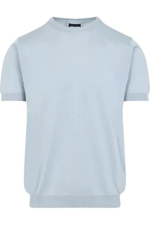 Giorgio Armani Truien, Heren, Blauw, M, Katoen, Zijden Pullover Aquamarijn Stijl