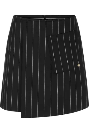 Marc Cain Rokken, Dames, Zwart, S, Wol, Asymmetrische Minirok met Nadelstrepen