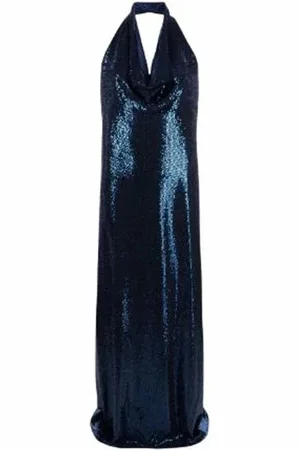 BLANCA Kleedjes, Dames, Blauw, S, Pailletten, Pailletten versierde lange jurk met strikdetail