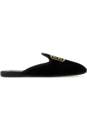 Miu Miu Schoenen, Dames, Zwart, 36 1/2 EU, Leer, Geborduurde Slip-On Muiltjes Velvet Effect