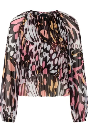Marc Cain Blouses & Shirts, Dames, Veelkleurig, L, Leer, Gestileerde Butterfly Print Blouse