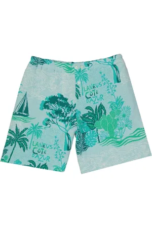 LANEUS Badkleding, Heren, Groen, M, Katoen, Katoenen shorts met knoopdetails