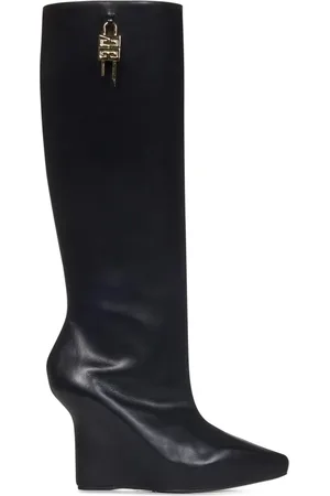 Givenchy Schoenen, Dames, Zwart, 38 EU, Leer, Leren G-Lock Laarzen met Gouden Detail