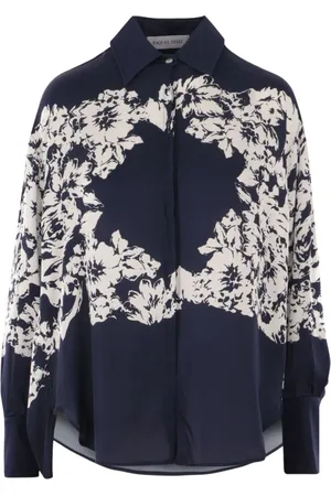 RAQUEL DINIZ Blouses & Shirts, Dames, Blauw, M, Satijn, Oversized Blauw Bloemenprint Shirt