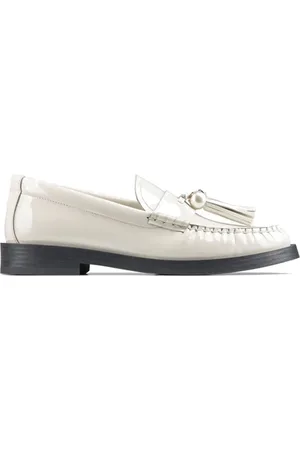 Jimmy Choo Schoenen, Dames, , 38 1/2 EU, Leer, Leren Loafers met Pareldetail