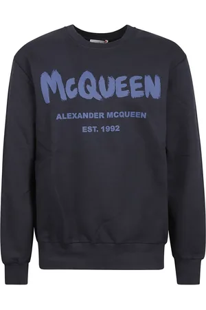 Alexander McQueen Sweatshirts & Hoodies, Heren, Blauw, S, Katoen, Logo Katoenen Sweatshirt met Ronde Hals