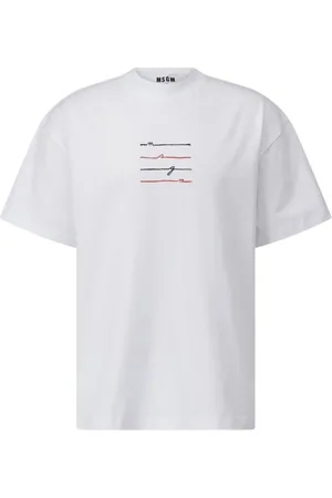 Msgm Tops, Heren, Wit, M, Katoen, Logo Geborduurd Katoenen T-shirt