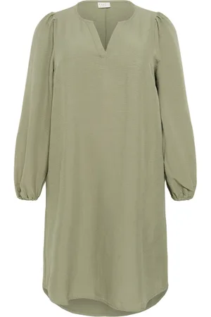 Kaffe Kleedjes, Dames, Groen, 2Xl, Eenvoudige Effen Jurk met Lange Mouwen