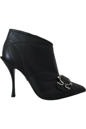 Dolce & Gabbana Schoenen, Dames, Zwart, 39 EU, Leer, Gestikte leren stiletto laarzen