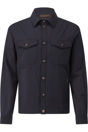 MOORER Jassen, Heren, Blauw, M, Klassieke Overshirt met Functionele Details