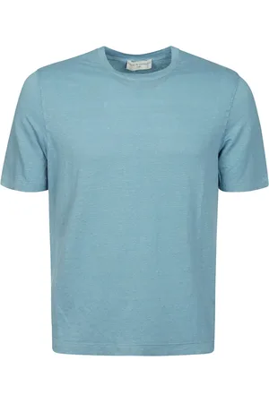 FILIPPO DE LAURENTIIS Tops, Heren, Blauw, XL, Linnen, Linnen T-shirt Korte Mouwen