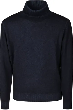 FILIPPO DE LAURENTIIS Truien, Heren, Blauw, M, Kasjmier, Kasjmier Coltrui Trui met Geribbelde Randen