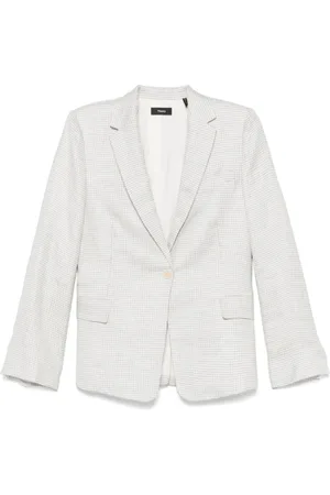 THEORY Jassen, Dames, Grijs, M, Linnen, Grijze Houndstooth Blazer met Zakken