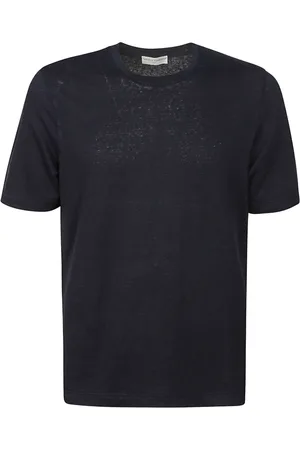 FILIPPO DE LAURENTIIS Tops, Heren, Blauw, S, Linnen, Linnen T-shirt Korte Mouwen