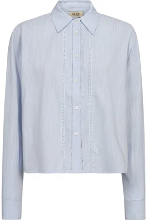 Mos Mosh Blouses & Shirts, Dames, Blauw, L, Katoen, Elegante Skyway Shirt met Bånddetaljer