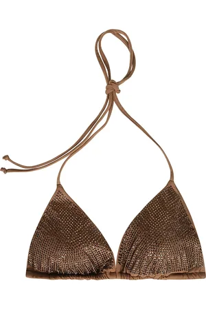 MC2 SAINT BARTH Badkleding, Dames, Bruin, S, Pailletten, Paillet Bikini Top met Vetersluiting