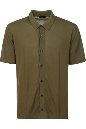 Roberto Collina Overhemden, Heren, Groen, L, Katoen, Groene Katoenen Poloshirt Korte Mouw