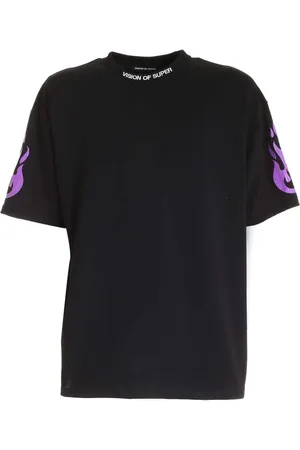 Vision Of Super Tops, Heren, Zwart, S, Katoen, Paarse Vlam Inzet Katoenen T-Shirt