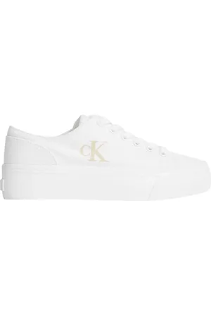 Calvin Klein Schoenen, Dames, Wit, 39 EU, Katoen, Lente/Zomer Dames Sneakers Collectie