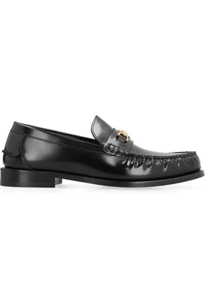 VERSACE Schoenen, Heren, Zwart, 40 EU, Leer, Goudkleurige Metalen Leren Loafers