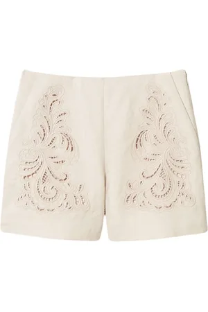 Twin-Set Korte broeken, Dames, , S, Linnen, Geborduurde Linnen Shorts