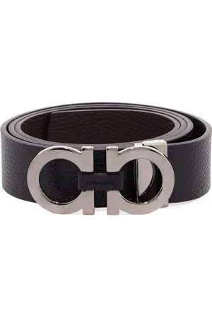 Salvatore Ferragamo Accessoires, Heren, Zwart, 90 CM, Leer, Omkeerbare Gancini leren riem met ruthenium gesp