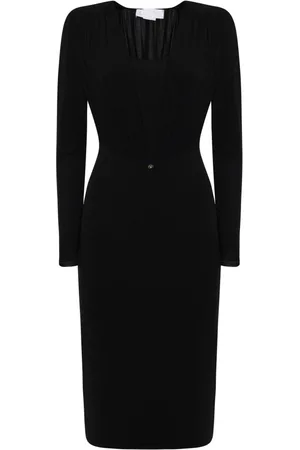 GENNY Kleedjes, Dames, Zwart, XS, Zwarte V-hals jurk met lange mouwen