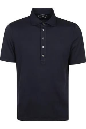 FEDELI Tops, Heren, Blauw, L, Katoen, Blauw Katoenen Poloshirt Korte Mouwen