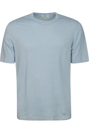 FILIPPO DE LAURENTIIS Tops, Heren, Blauw, M, Linnen, Linnen T-shirt met korte mouwen