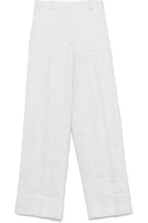 THEORY Broeken, Dames, Grijs, M, Linnen, Houndstooth Linnen Blend Broek Grijs
