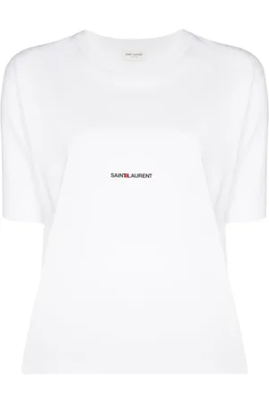 Saint Laurent Tops, Dames, Wit, L, Katoen, Rive Gauche T-shirt