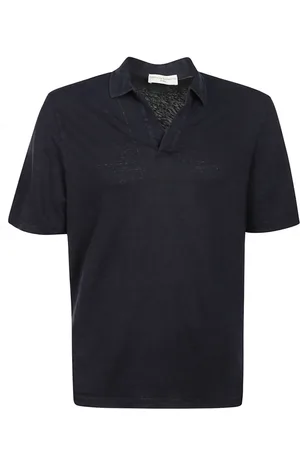 FILIPPO DE LAURENTIIS Tops, Heren, Blauw, M, Linnen, Linnen Polo Skipper Shirt