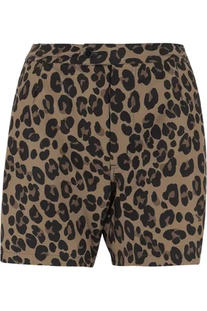 Aspesi Korte broeken, Dames, Bruin, S, Polyester, Leo Patroon Elastische Taille Casual Shorts