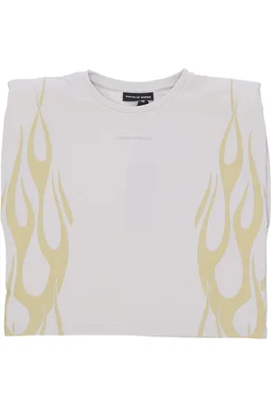 Vision Of Super Tops, Dames, Grijs, S, Katoen, Flames Tanktop Grijs/Wit