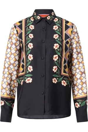 La DoubleJ Blouses & Shirts, Dames, Zwart, XL, Zijden Blouse met Patroon