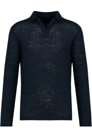 Malo Tops, Heren, Blauw, M, Linnen, Blauw Linnen Lange Mouw Polo Shirt