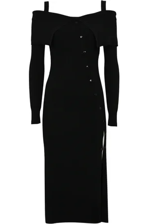 Twin-Set Kleedjes, Dames, Zwart, M, Zwarte Off-Shoulder Geribbelde Jurk